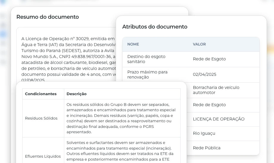 Prévia da extração de dados de um documento gerenciado pela VeriDoc