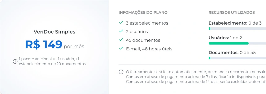 Prévia com tema claro de um plano da VeriDoc